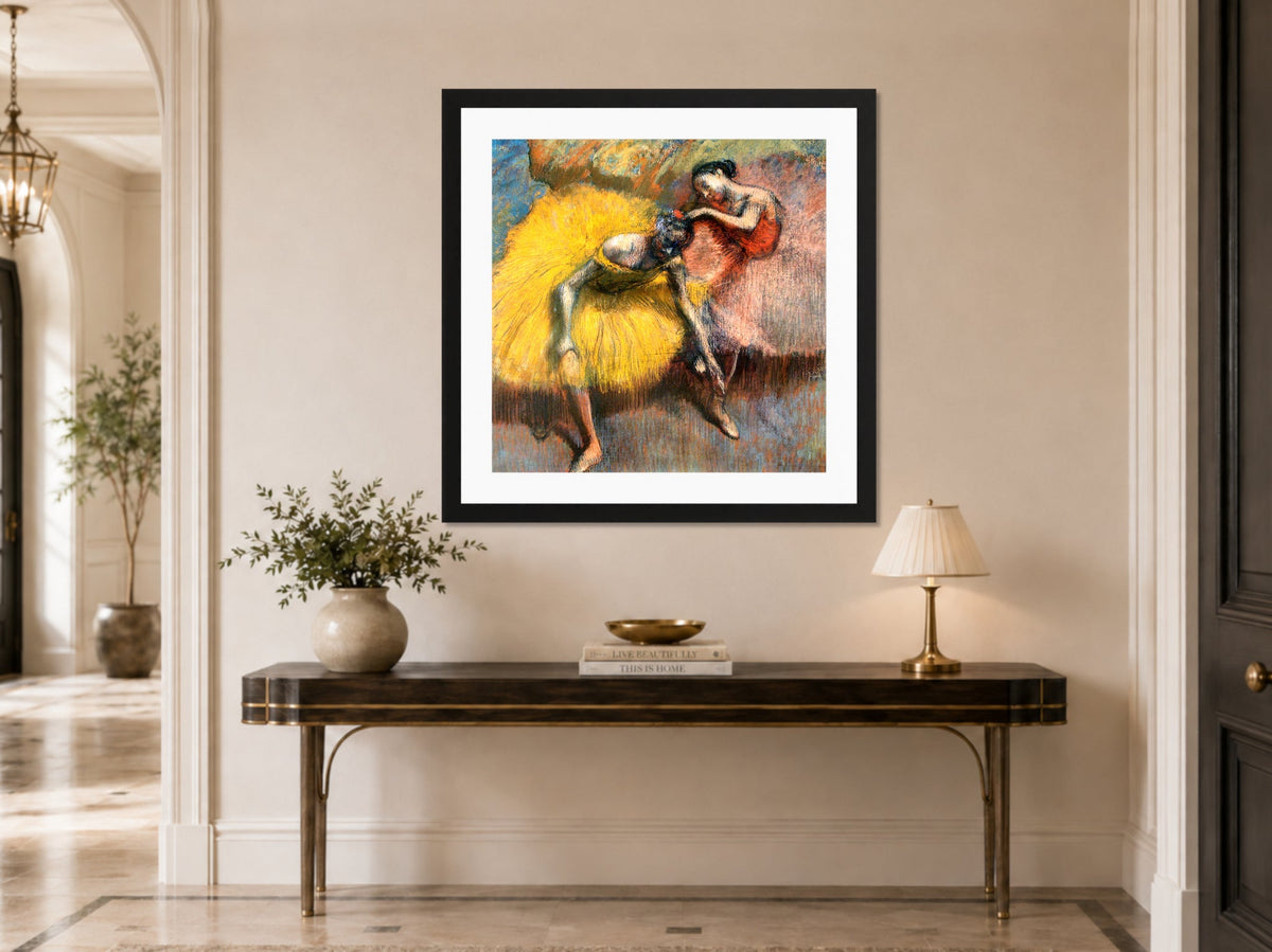 Edgar Degas Print, Deux Danseuses Jaunes Et Roses (ca displayed above a console table