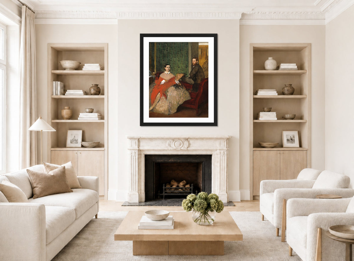 Edgar Degas Print, Edmondo and Thérèse Morbilli (c displayed in a Scandinavian living room