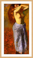 Edgar Degas Print, Femme en peignoir bleu le torse découvert (circa 1887-1890) in a light oak frame
