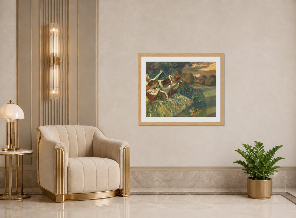 Edgar Degas Print, Four Dancers (c displayed in an Art Deco interior