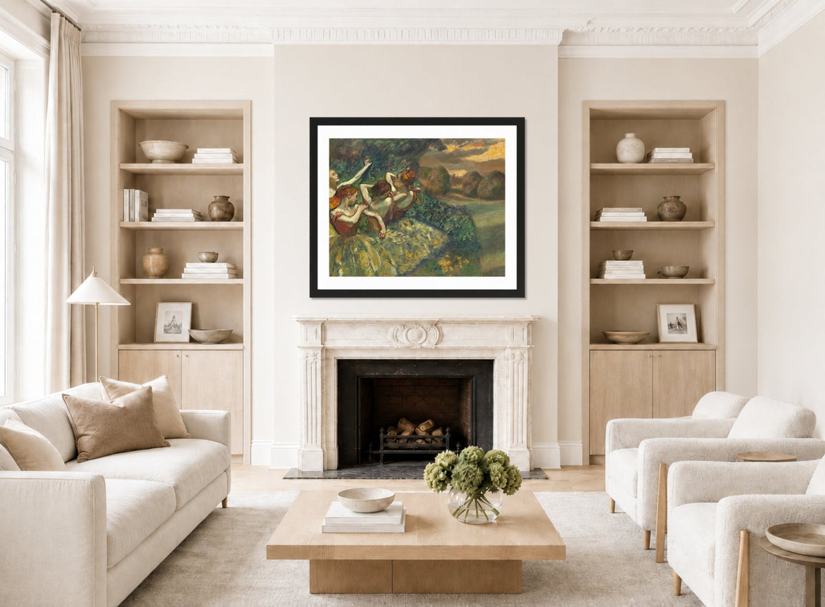 Edgar Degas Print, Four Dancers (c displayed in a Scandinavian living room