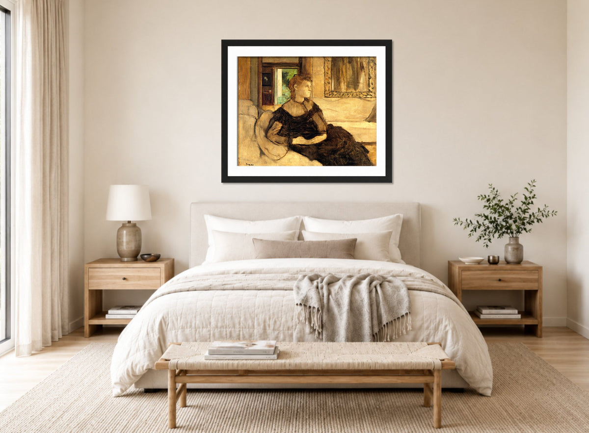 Edgar Degas Print, Madame Théodore Gobillard (Yves Morisot, 1838–1893) (1869) displayed above a bed