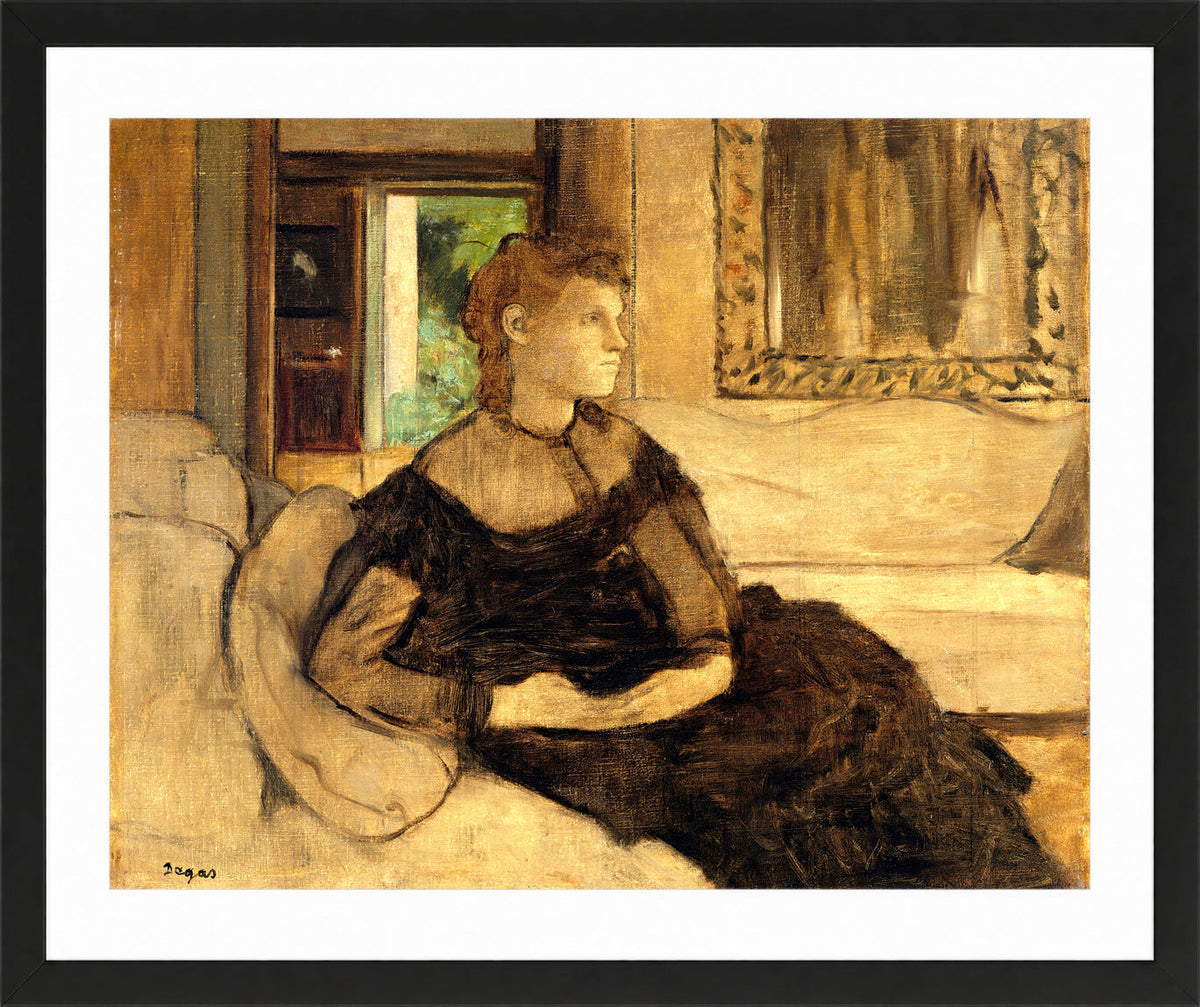 Edgar Degas Print, Madame Théodore Gobillard (Yves Morisot, 1838–1893) (1869) in a black frame