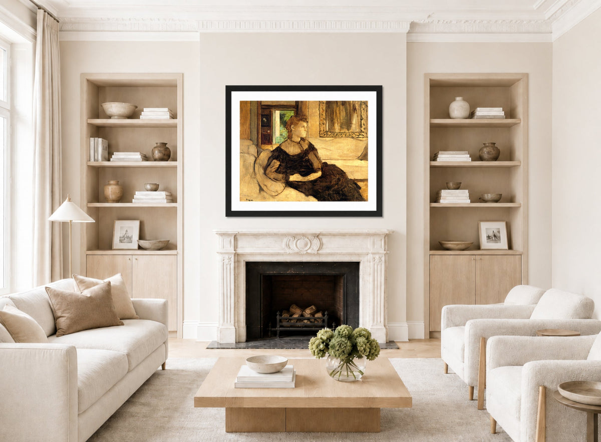 Edgar Degas Print, Madame Théodore Gobillard (Yves Morisot, 1838–1893) (1869) displayed in a Scandinavian living room
