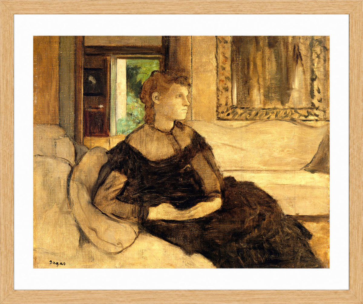 Edgar Degas Print, Madame Théodore Gobillard (Yves Morisot, 1838–1893) (1869) in a light oak frame