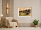 Edgar Degas Print, Maisons Au Pied D’une Falaise (circa 1895-98) displayed in an Art Deco interior