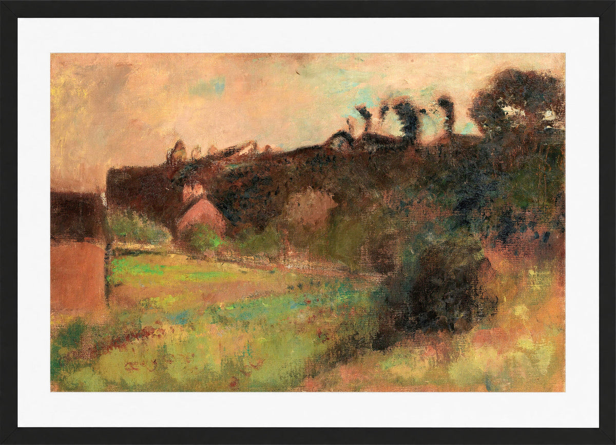 Edgar Degas Print, Maisons Au Pied D’une Falaise (circa 1895-98) in a black frame