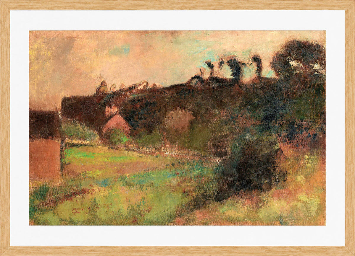 Edgar Degas Print, Maisons Au Pied D’une Falaise (circa 1895-98) in a light oak frame