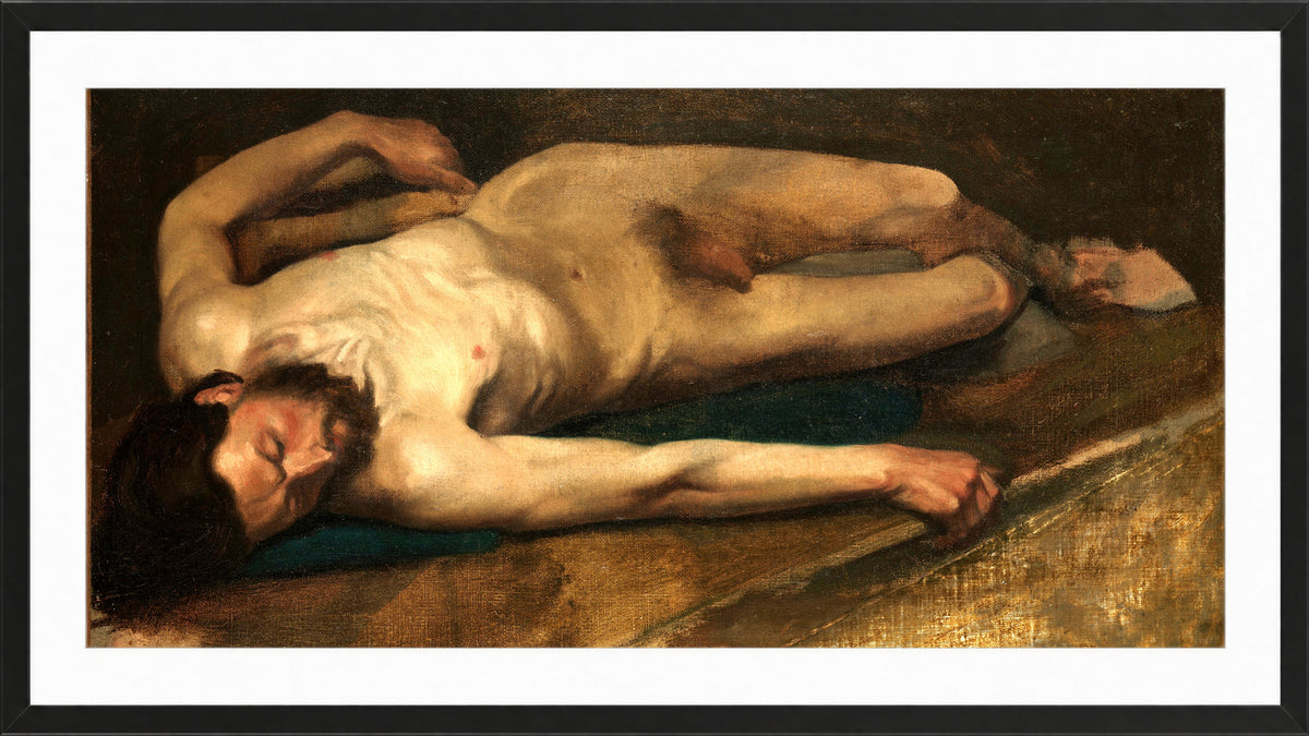 Edgar Degas Print, Male Nude (1856) in a black frame