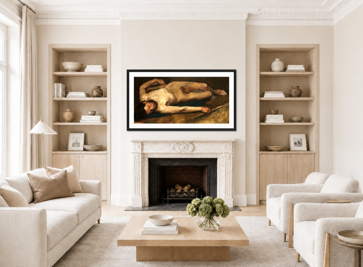 Edgar Degas Print, Male Nude (1856) displayed in a Scandinavian living room