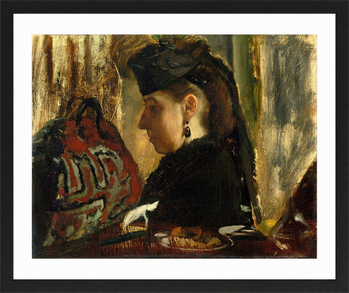 Edgar Degas Print, Marie Dihau (1843–1935) (1867–68) in a black frame
