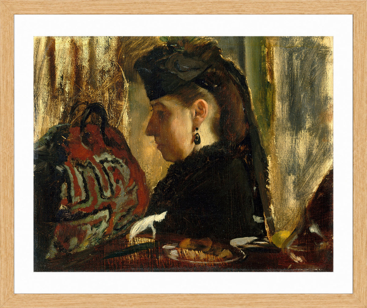 Edgar Degas Print, Marie Dihau (1843–1935) (1867–68) in a light oak frame