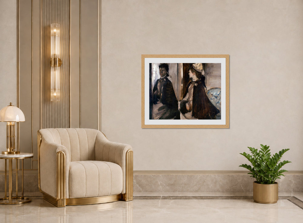 Edgar Degas Print, Mrs Jeantaud In The Mirror (circa 1875) displayed in an Art Deco interior