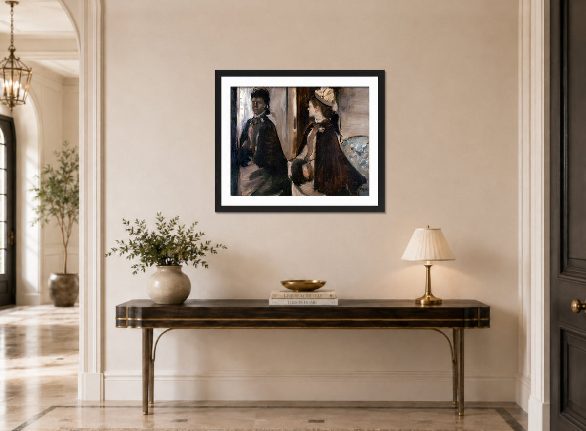 Edgar Degas Print, Mrs Jeantaud In The Mirror (circa 1875) displayed above a console table