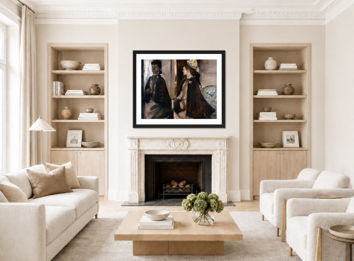 Edgar Degas Print, Mrs Jeantaud In The Mirror (circa 1875) displayed in a Scandinavian living room