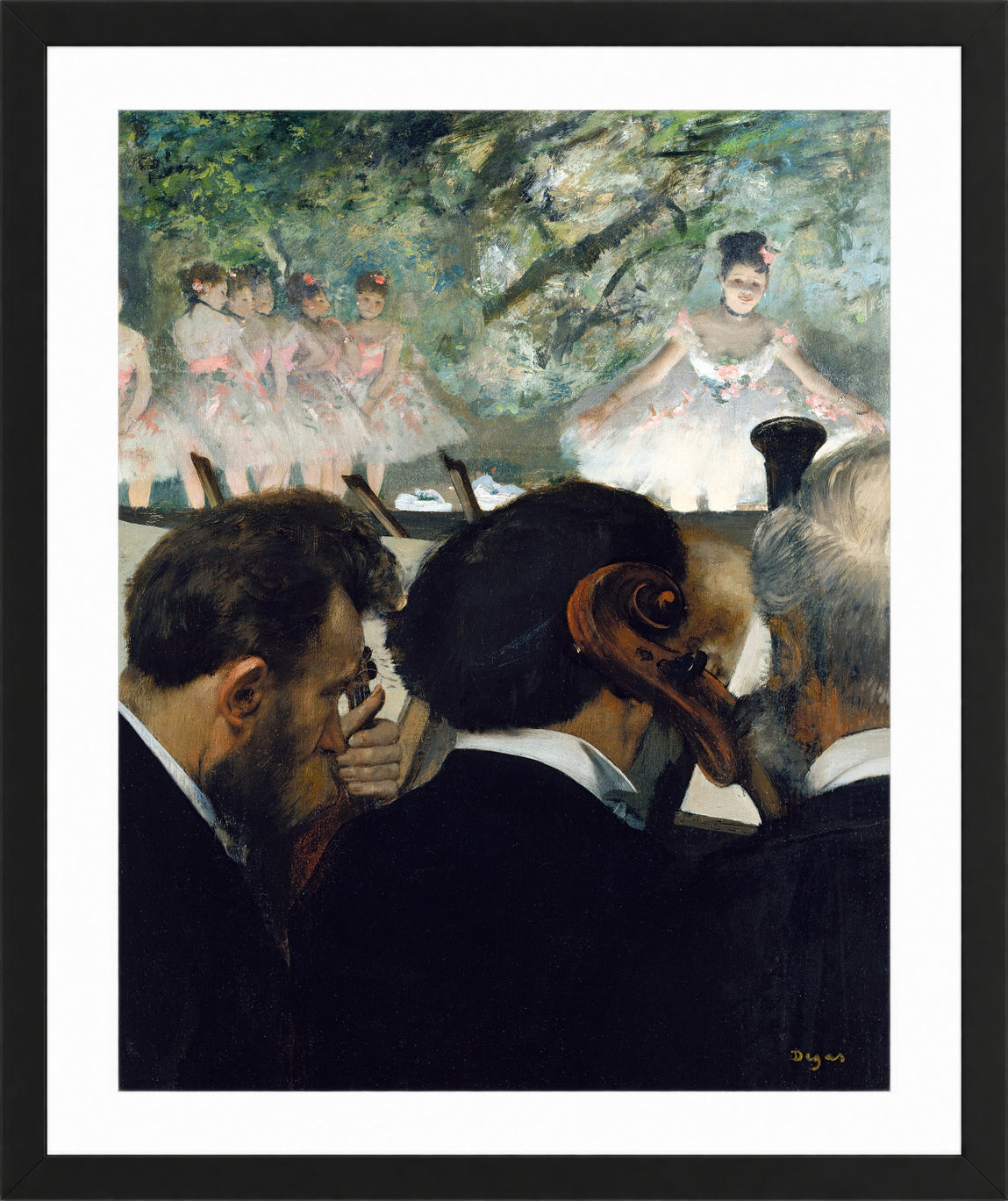 Edgar Degas Print, Orchestra Musicians (1872) in a black frame