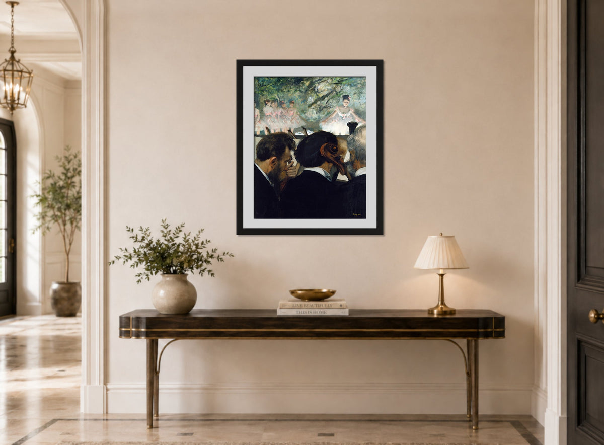 Edgar Degas Print, Orchestra Musicians (1872) displayed above a console table