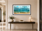 Edgar Degas Print, Plage À Marée Basse (1869) displayed above a console table