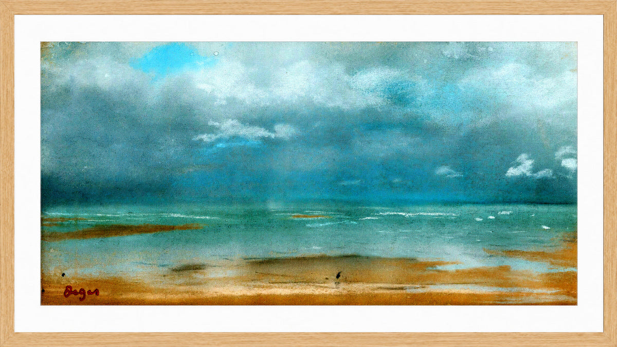 Edgar Degas Print, Plage À Marée Basse (1869) in a light oak frame