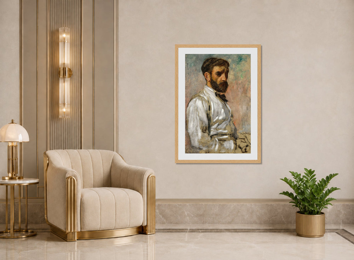 Edgar Degas Print, Portrait d’artiste (Léon Bonnat) (circa 1863) displayed in an Art Deco interior