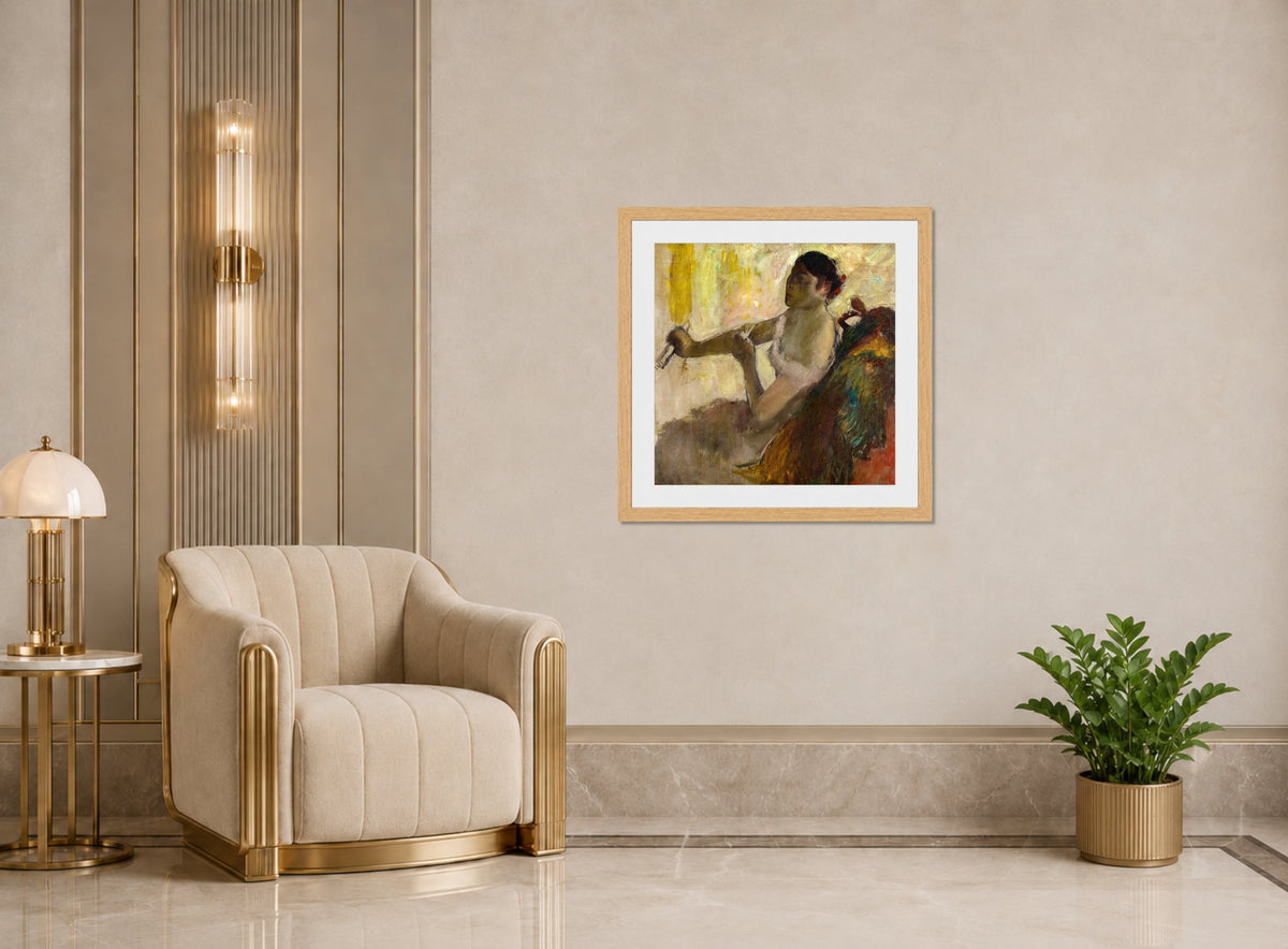 Edgar Degas Print, Portrait de Mlle Rose Caron (Portrait of Rose Caron) (circa 1892) displayed in an Art Deco interior