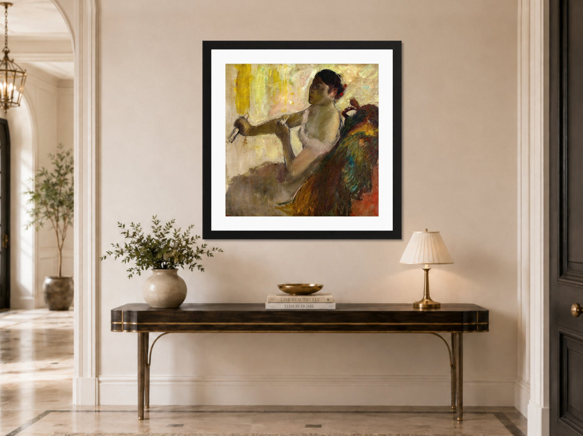 Edgar Degas Print, Portrait de Mlle Rose Caron (Portrait of Rose Caron) (circa 1892) displayed above a console table