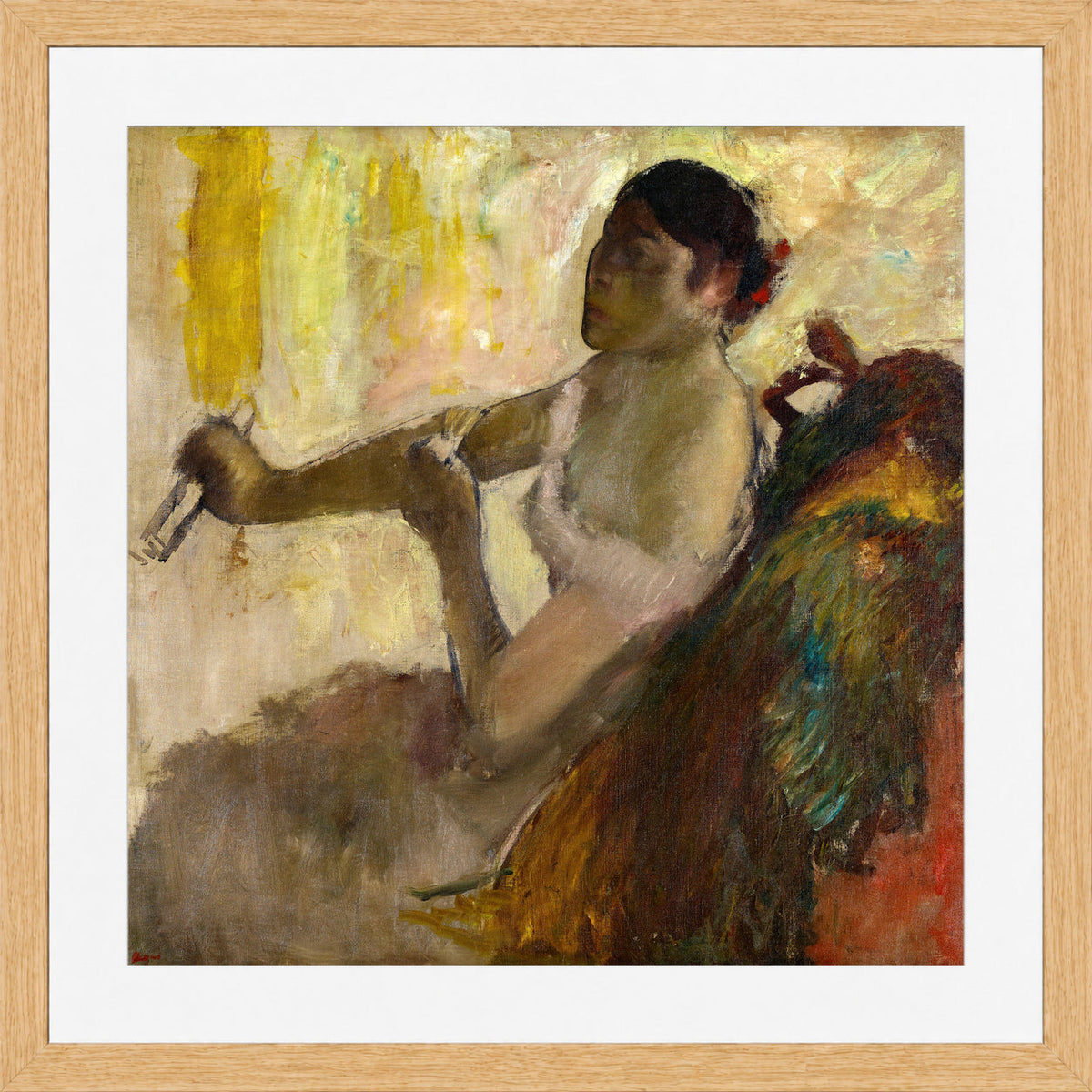 Edgar Degas Print, Portrait de Mlle Rose Caron (Portrait of Rose Caron) (circa 1892) in a light oak frame