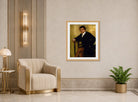 Edgar Degas Print, Portrait d’homme assis (circa 1864-68) displayed in an Art Deco interior