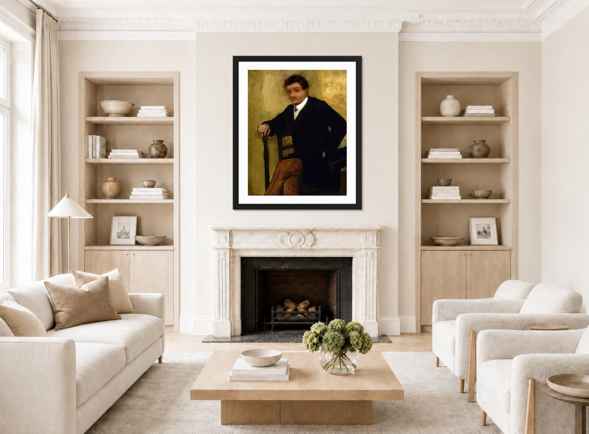 Edgar Degas Print, Portrait d’homme assis (circa 1864-68) displayed in a Scandinavian living room