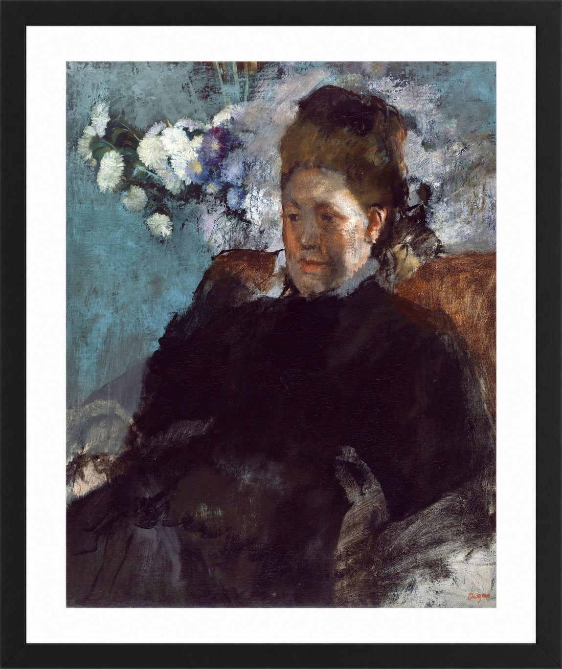 Edgar Degas Print, Portrait of a Woman (1877) in a black frame