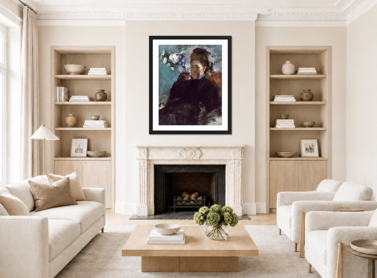 Edgar Degas Print, Portrait of a Woman (1877) displayed in a Scandinavian living room