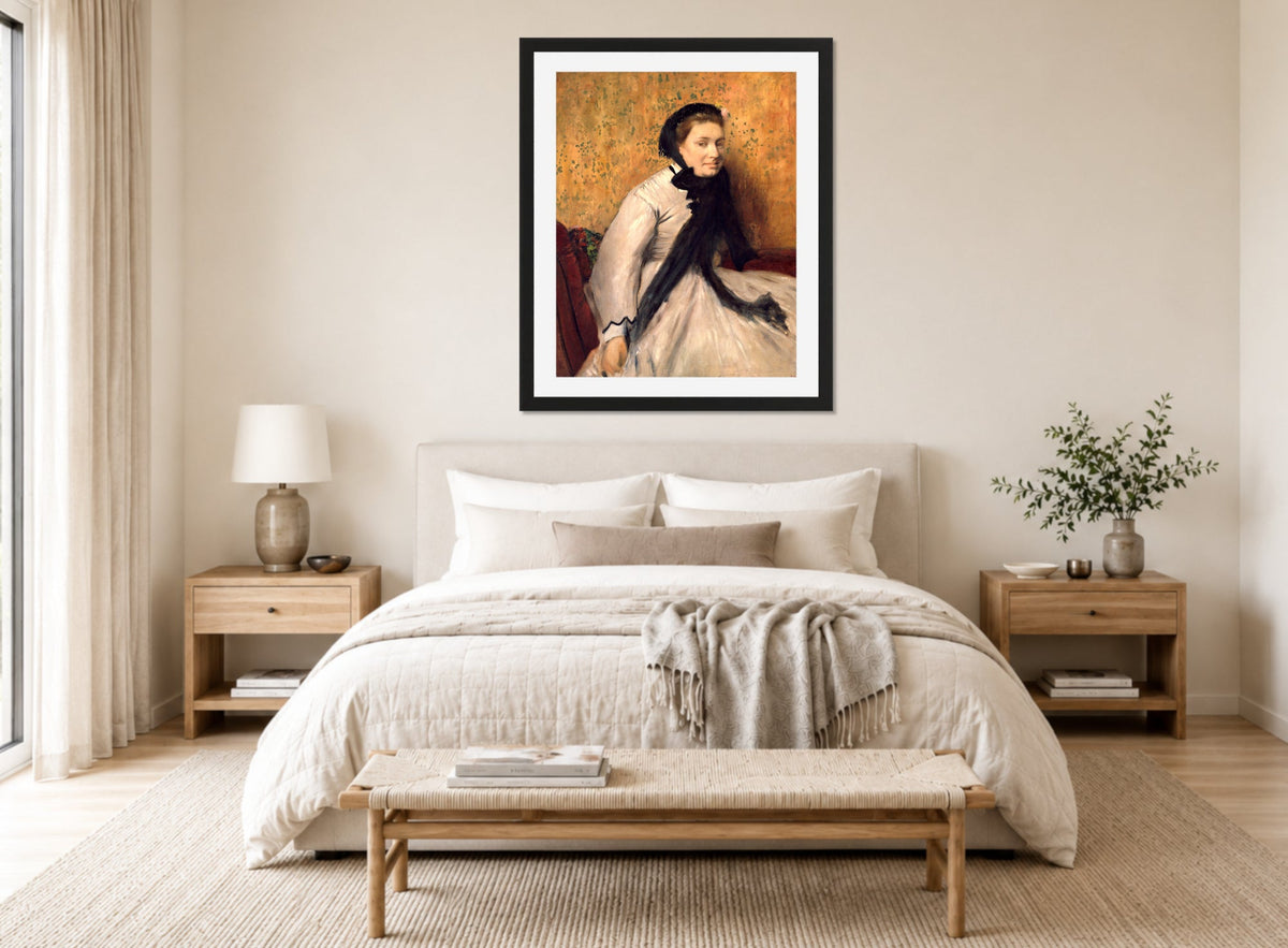 Edgar Degas Print, Portrait of a Woman in Gray (ca displayed above a bed