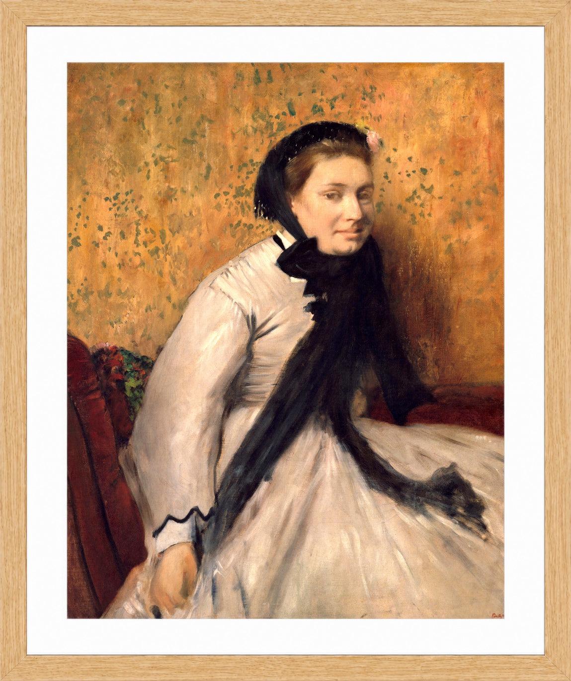 Edgar Degas Print, Portrait of a Woman in Gray (ca in a light oak frame
