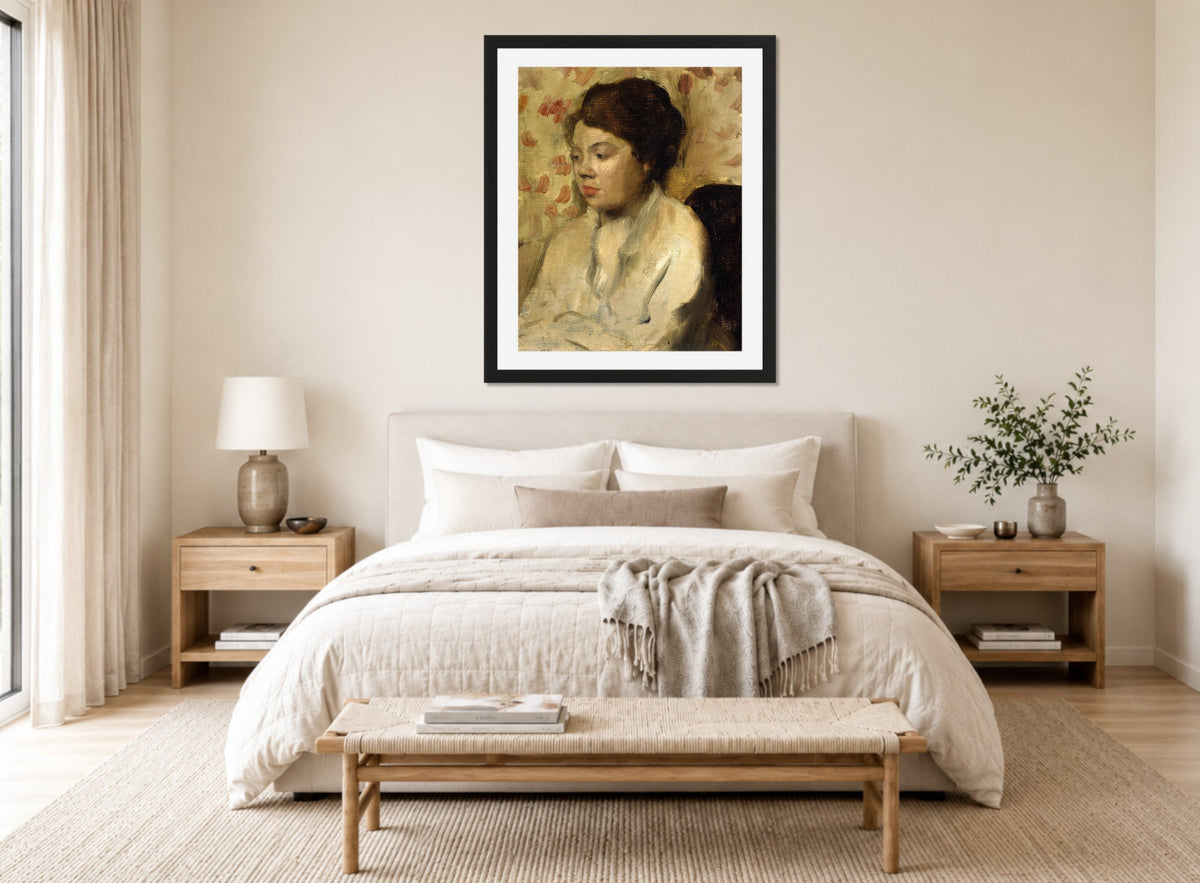 Edgar Degas Print, Portrait of a Young Woman (ca displayed above a bed