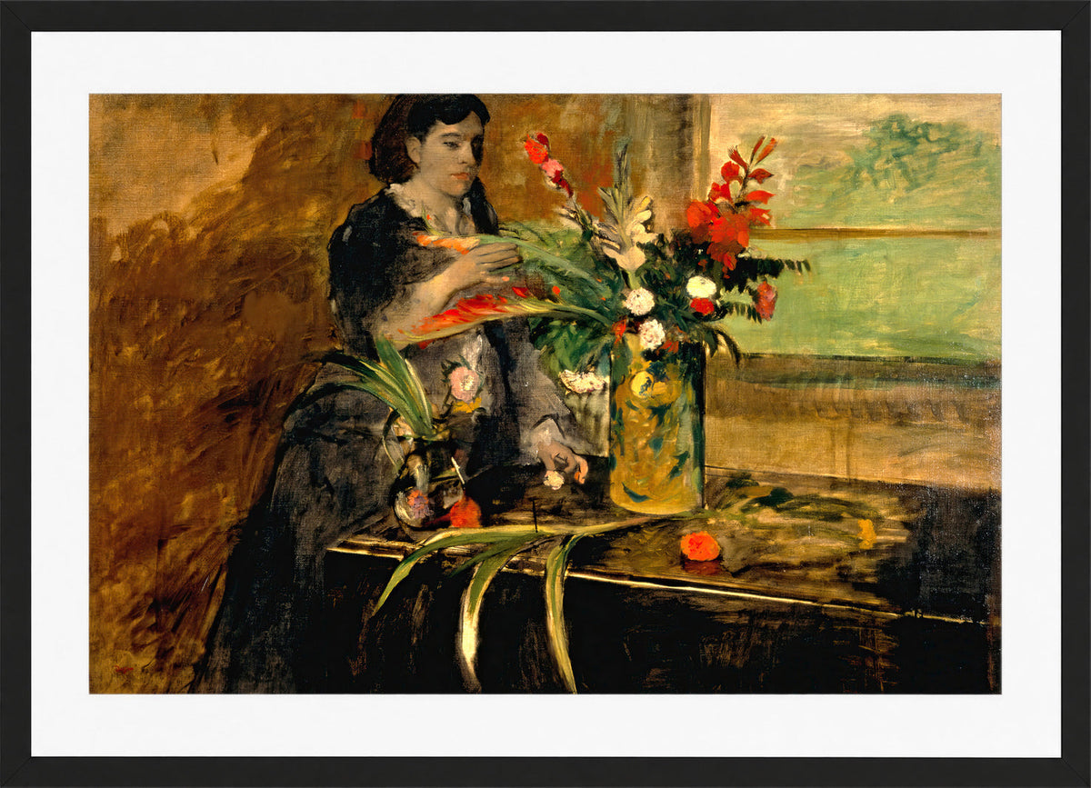 Edgar Degas Print, Portrait of Estelle Musson Degas (1872) in a black frame