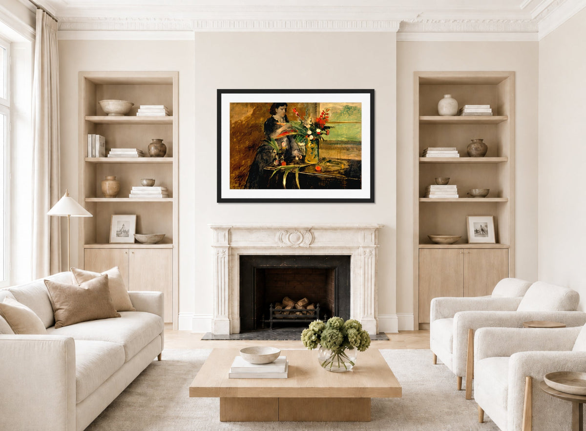 Edgar Degas Print, Portrait of Estelle Musson Degas (1872) displayed in a Scandinavian living room