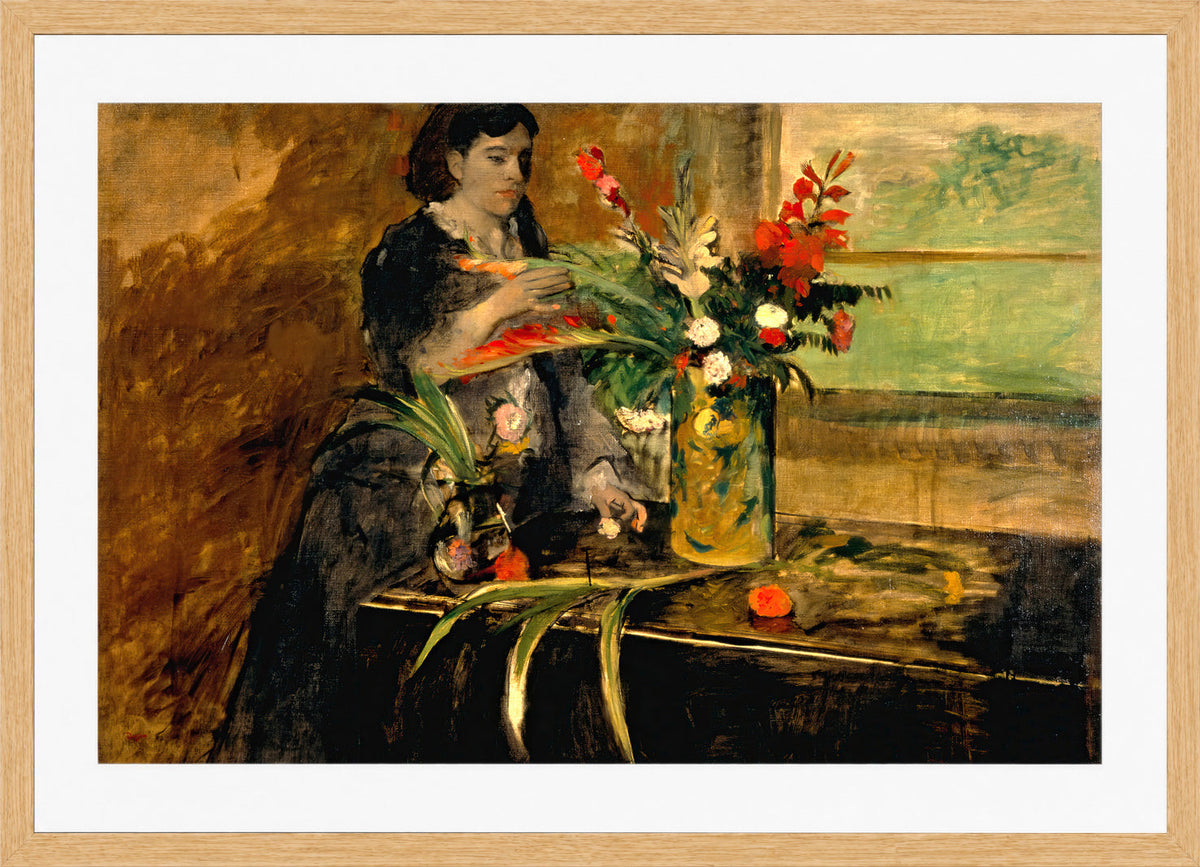 Edgar Degas Print, Portrait of Estelle Musson Degas (1872) in a light oak frame