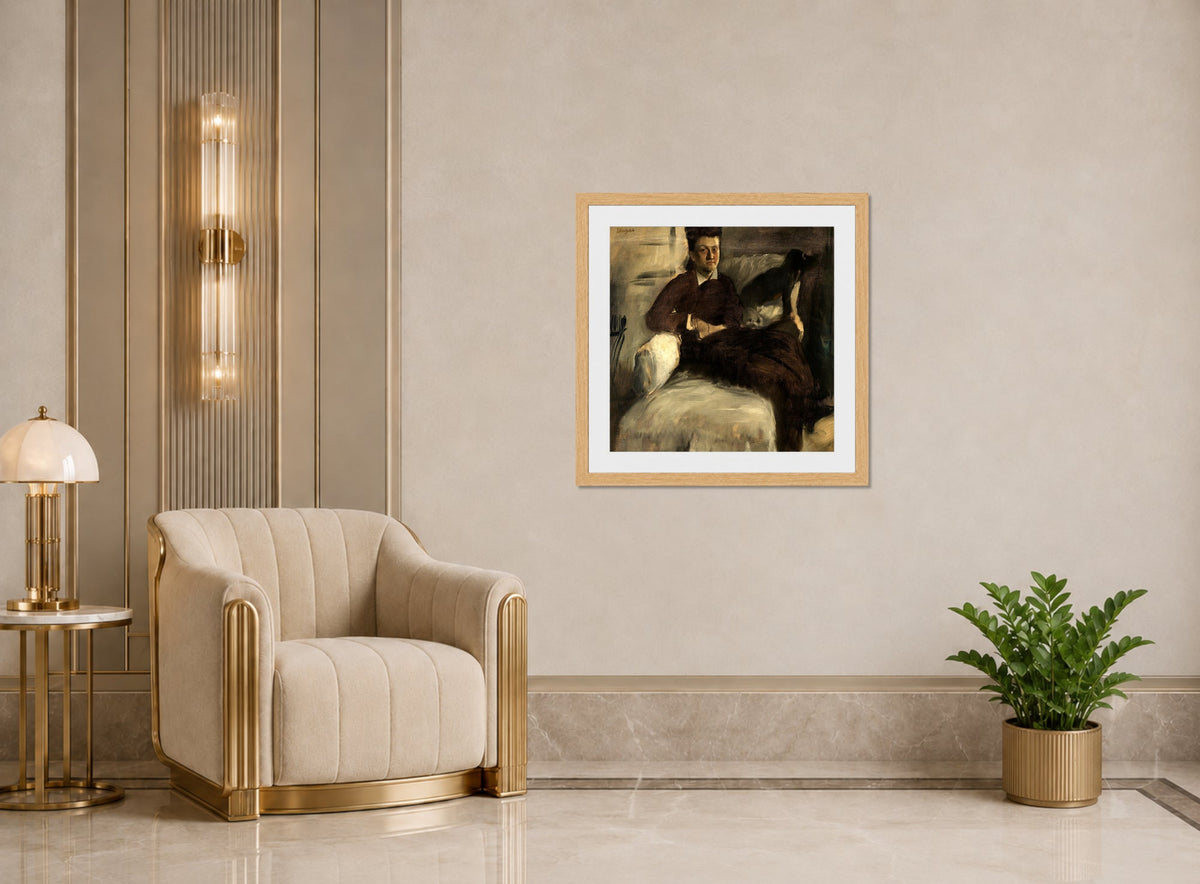 Edgar Degas Print, Portrait of Madame Jeantaud (1877) displayed in an Art Deco interior