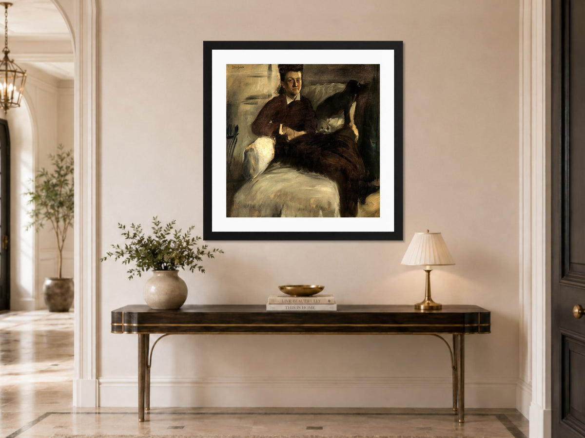 Edgar Degas Print, Portrait of Madame Jeantaud (1877) displayed above a console table