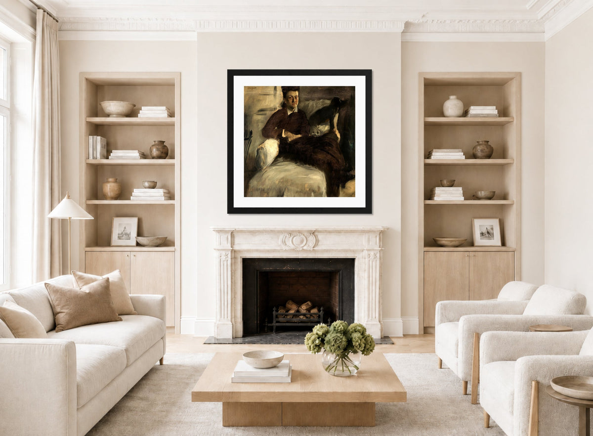 Edgar Degas Print, Portrait of Madame Jeantaud (1877) displayed in a Scandinavian living room