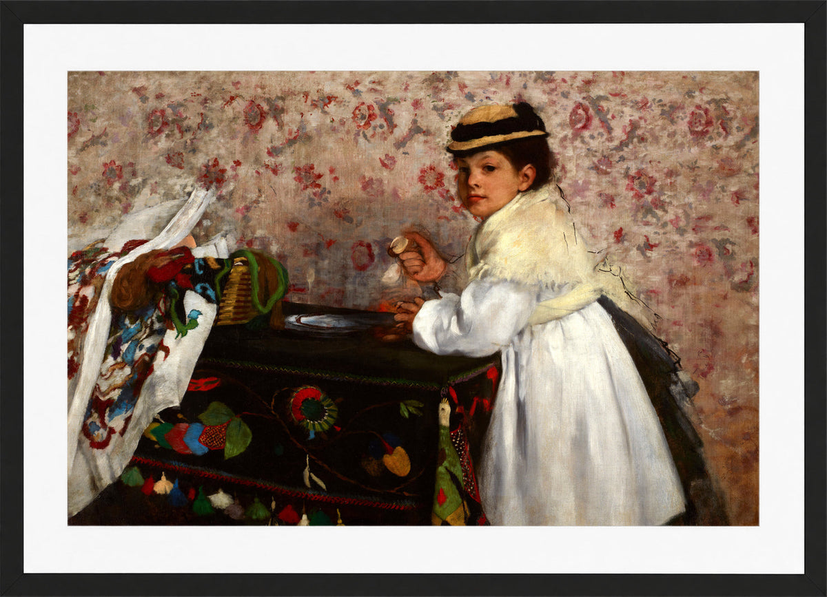Edgar Degas Print, Portrait of Mlle. Hortense Valpinçon (c in a black frame