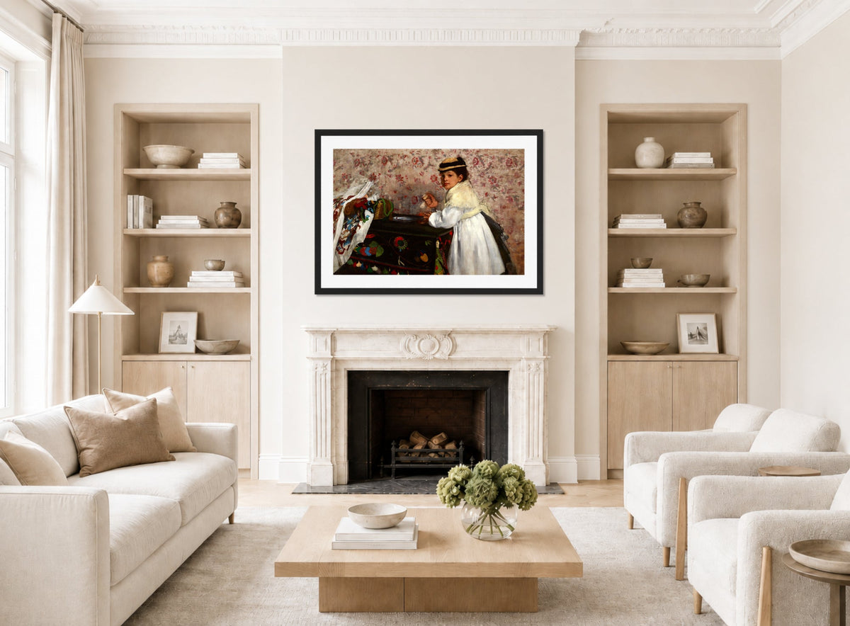 Edgar Degas Print, Portrait of Mlle. Hortense Valpinçon (c displayed in a Scandinavian living room