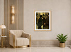 Edgar Degas Print, Portraits At The Stock Exchange (1878 - 1879) displayed in an Art Deco interior