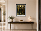 Edgar Degas Print, Portraits At The Stock Exchange (1878 - 1879) displayed above a console table