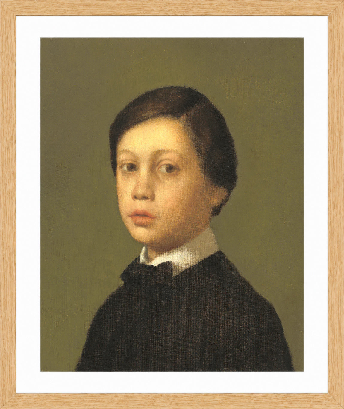 Edgar Degas Print, René de Gas (1855) in a light oak frame