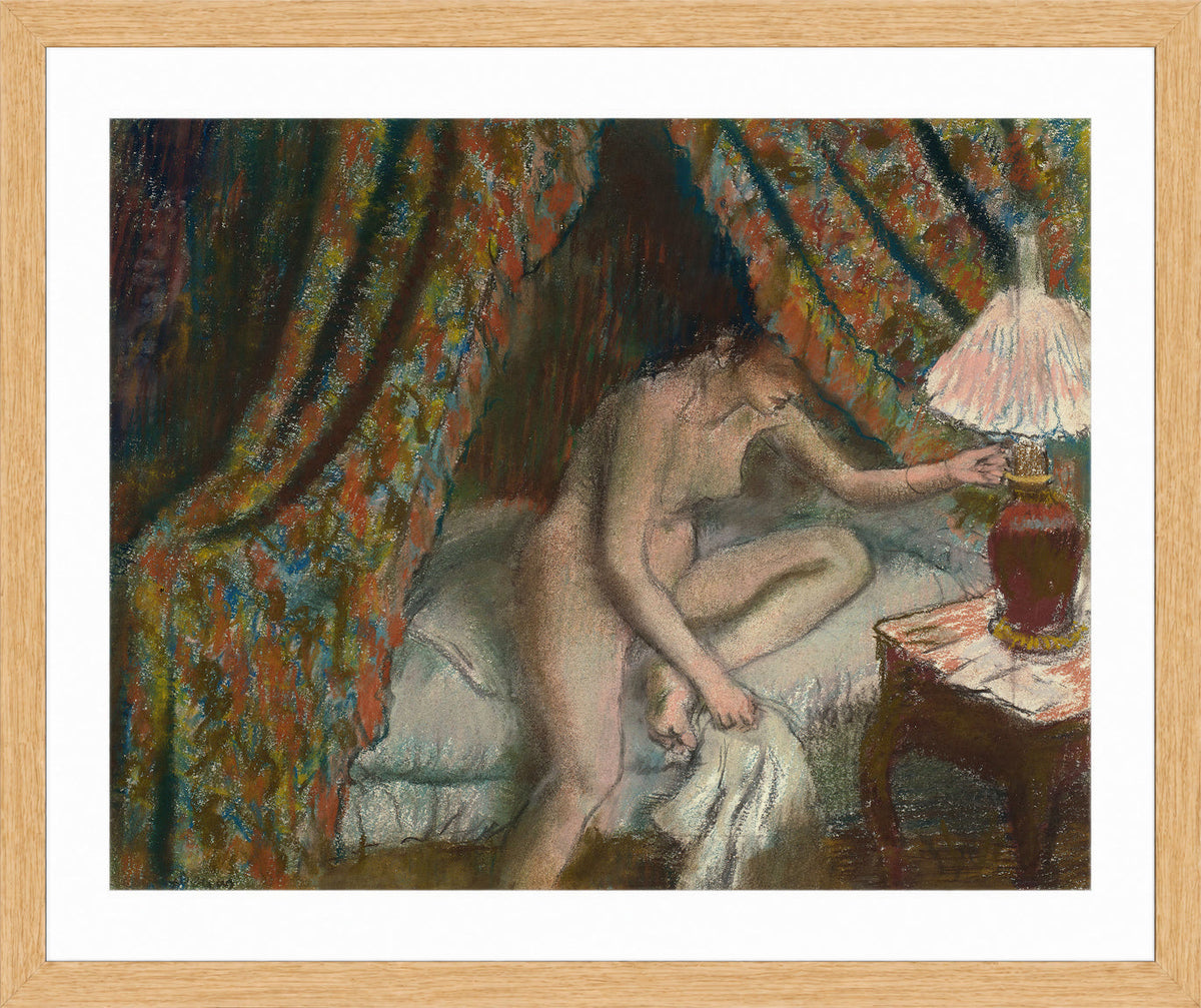 Edgar Degas Print, Retiring (1879–1888) in a light oak frame