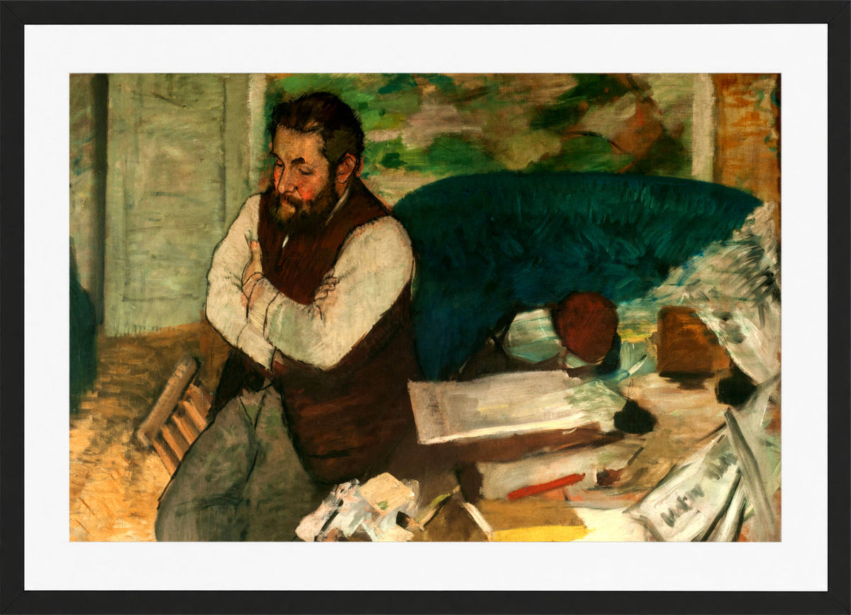 Edgar Degas Print, Retrato de Diego Martelli (1879) in a black frame