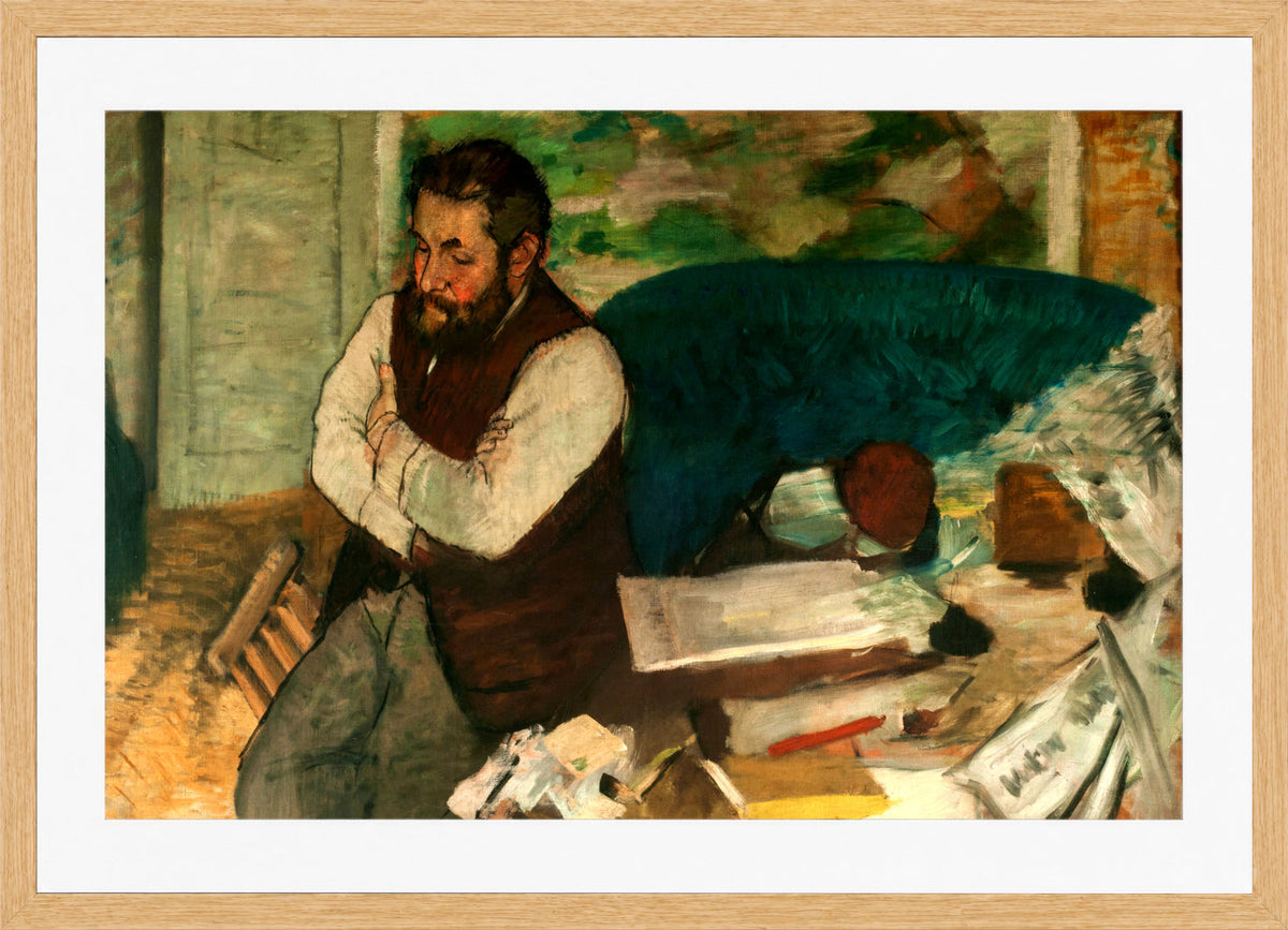 Edgar Degas Print, Retrato de Diego Martelli (1879) in a light oak frame