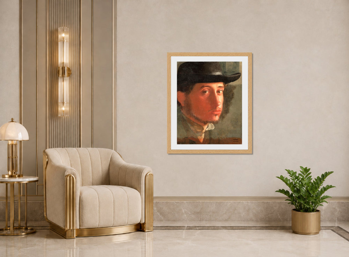 Edgar Degas Print, Self-Portrait displayed in an Art Deco interior