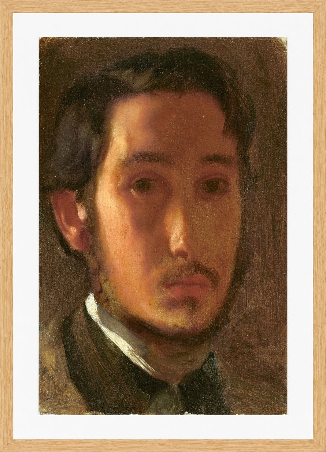 Edgar Degas Print, Self-Portrait with White Collar (c in a light oak frame